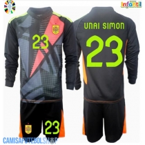 Camisa de time de futebol Espanha Unai Simon #23 Goleiro Replicas 2º Equipamento Infantil Europeu 2024 Manga Comprida (+ Calças curtas)